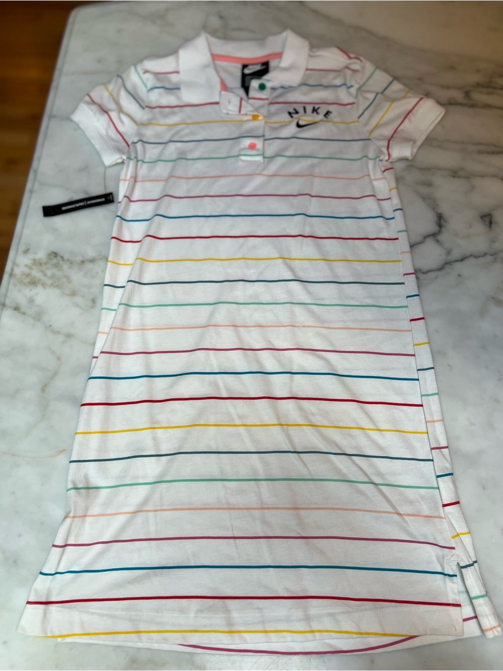 Nike White Polo Dress with Multicolor Stripes
